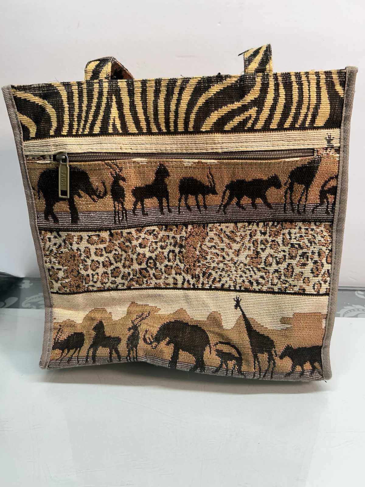 Jade Brand Tapestry Bag 11in Tall And 11.5 In Wide. Good Used Condition.