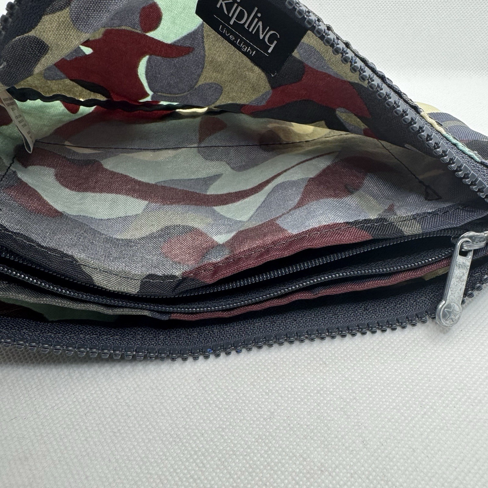 Kipling LiveLight Creativity Camo 3 Section Pouch Black Grey Burgundy Teal Cream