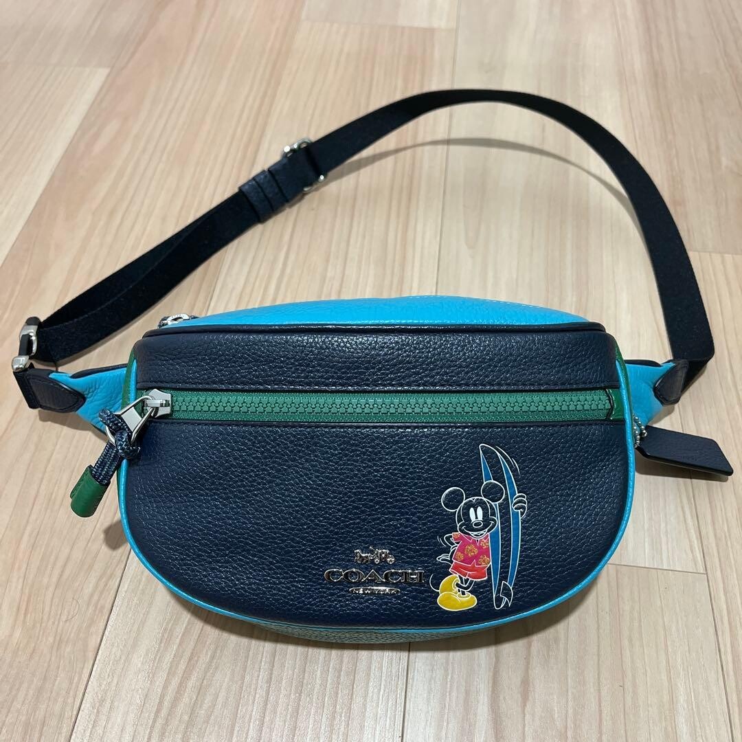COACH Disney Mickey Mouse Black Leather Waist Bag Crossbody Disney Parks Sz