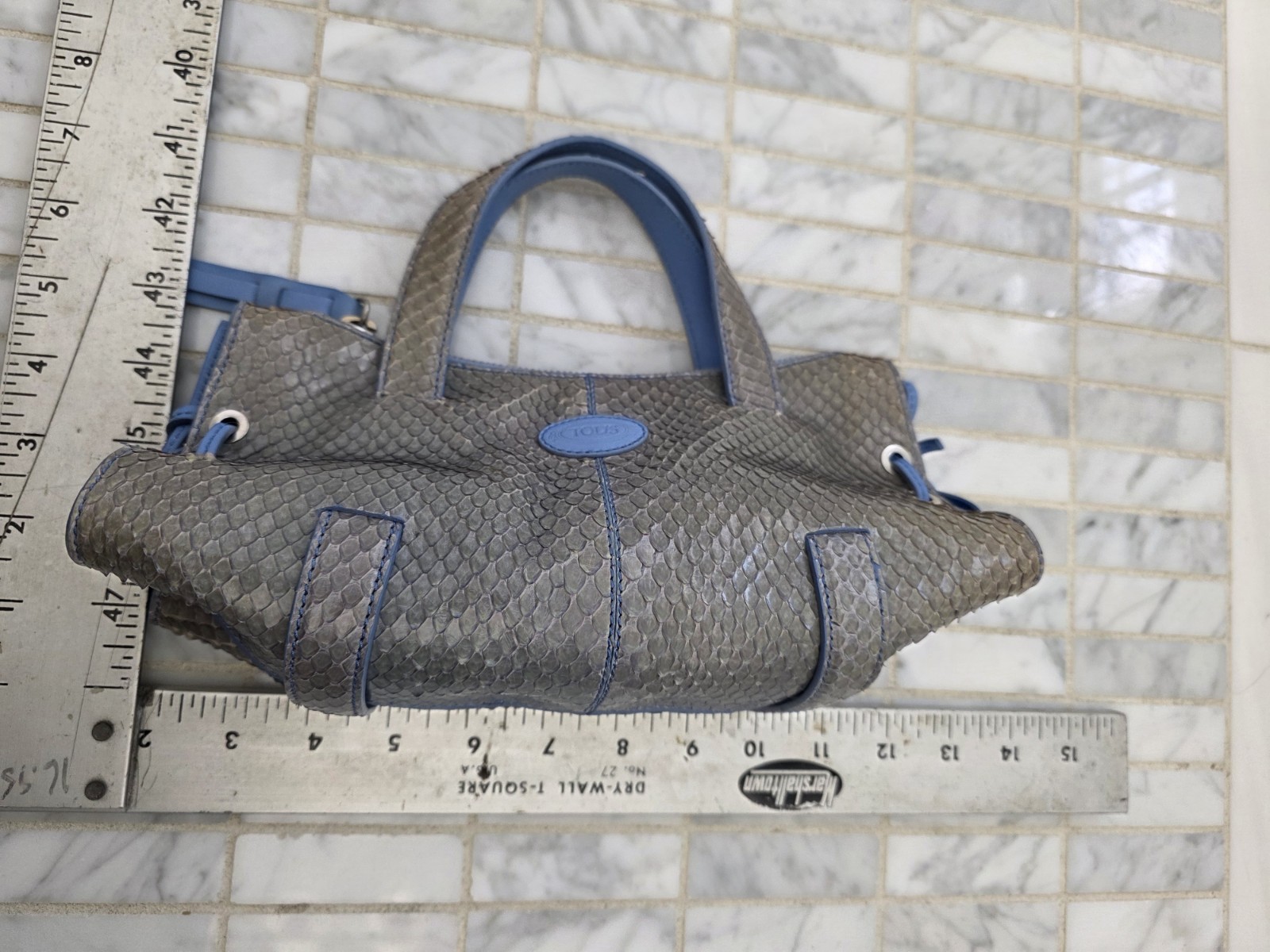 Vintage Tods Mini Blue Python Snakeskin Leather Trim Candy Bag Made In Italy