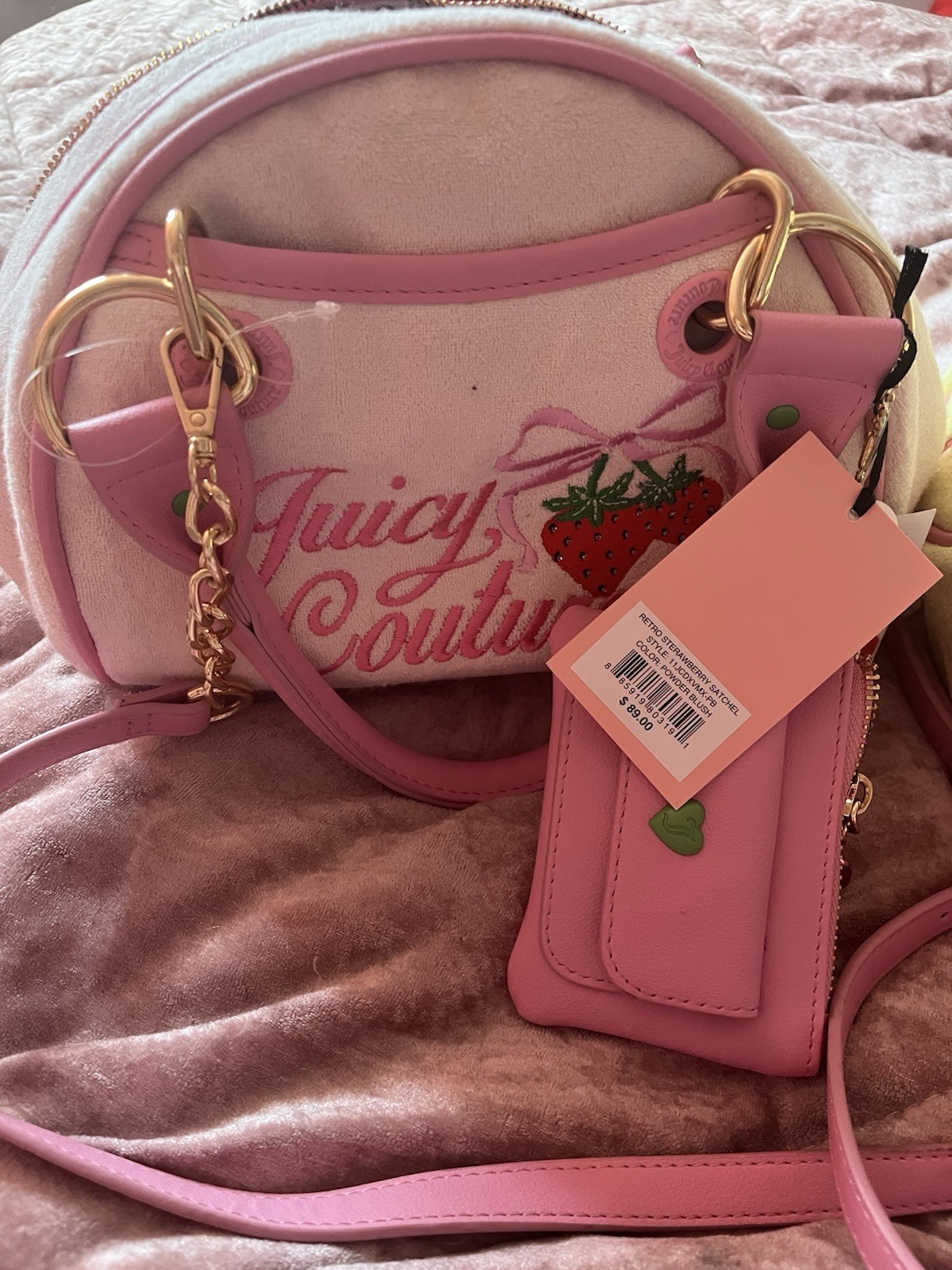 Juicy Couture Pink Strawberry Satchel w Detachable Strap & Coin Purse