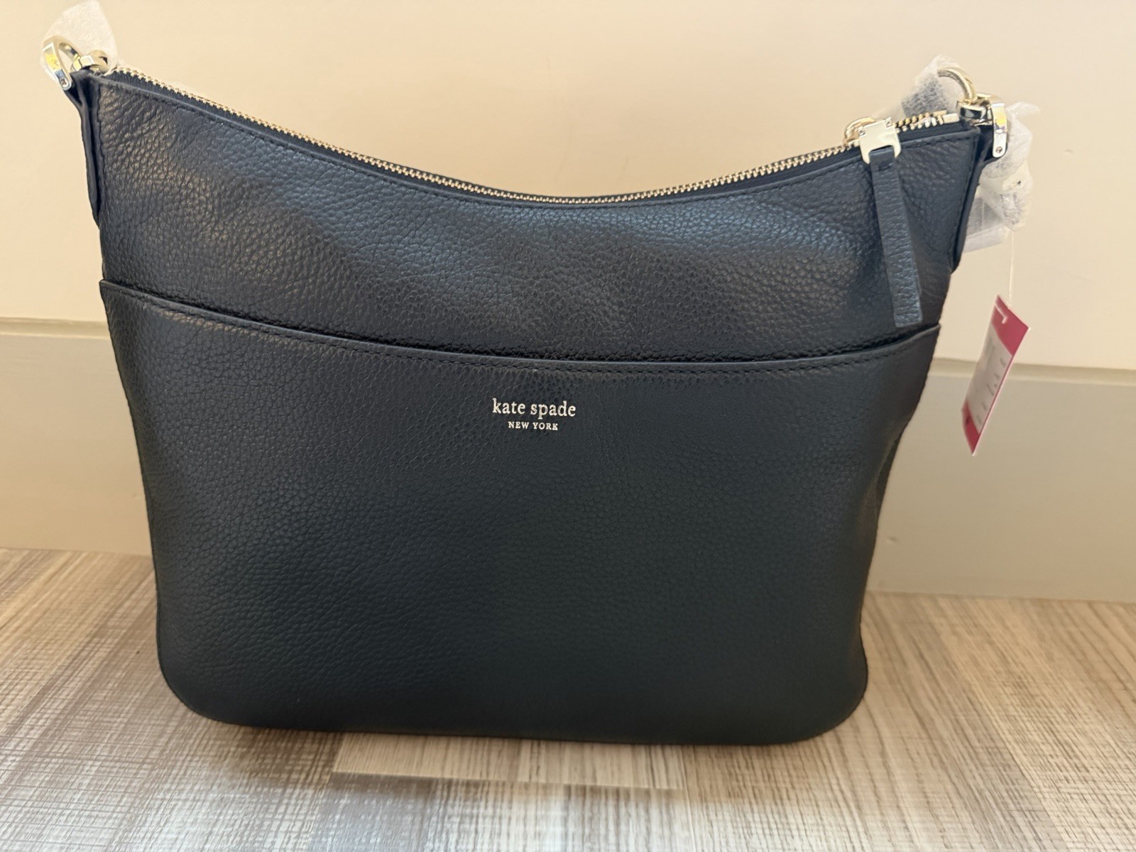Kate Spade NY Medium Polly Crossbody Bag Black Pebbled Leather New W Tags
