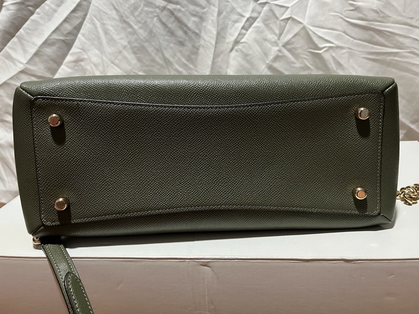 Coach Green Pebbled Satchel Top Handle Zip w/ Chain & Detachable Strap