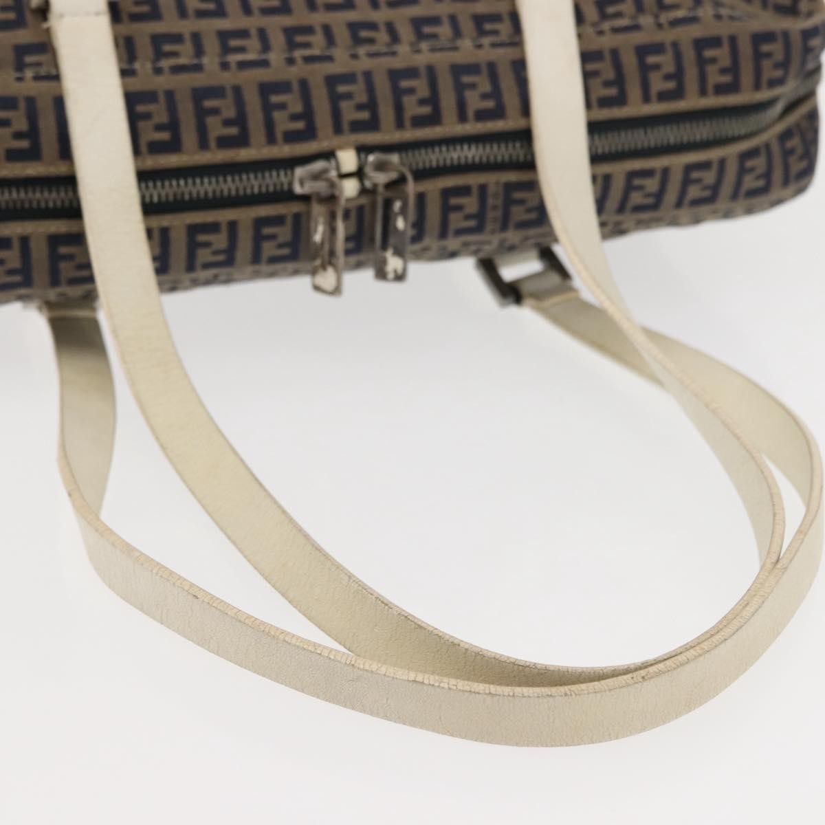 FENDI Zucchino Canvas Tote Bag Navy Gold Auth bs30080