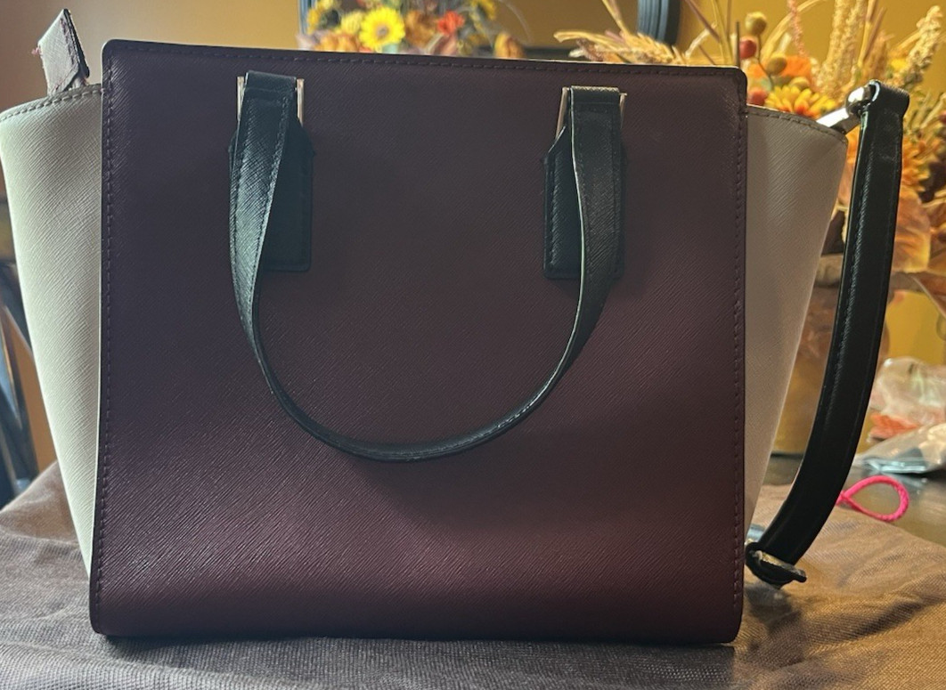 Kate Spade NY Burgundy/Cream/Black Satchel Handbag w/Dust Bag & Shoulder Strap