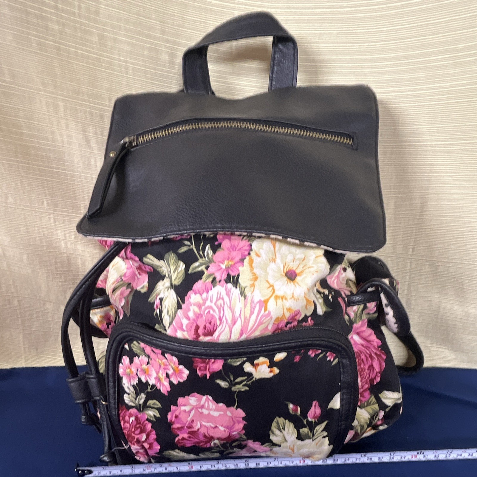 Madden Girl Floral Backpack Black Flap Drawstring Snap Closure Adjustable Strap