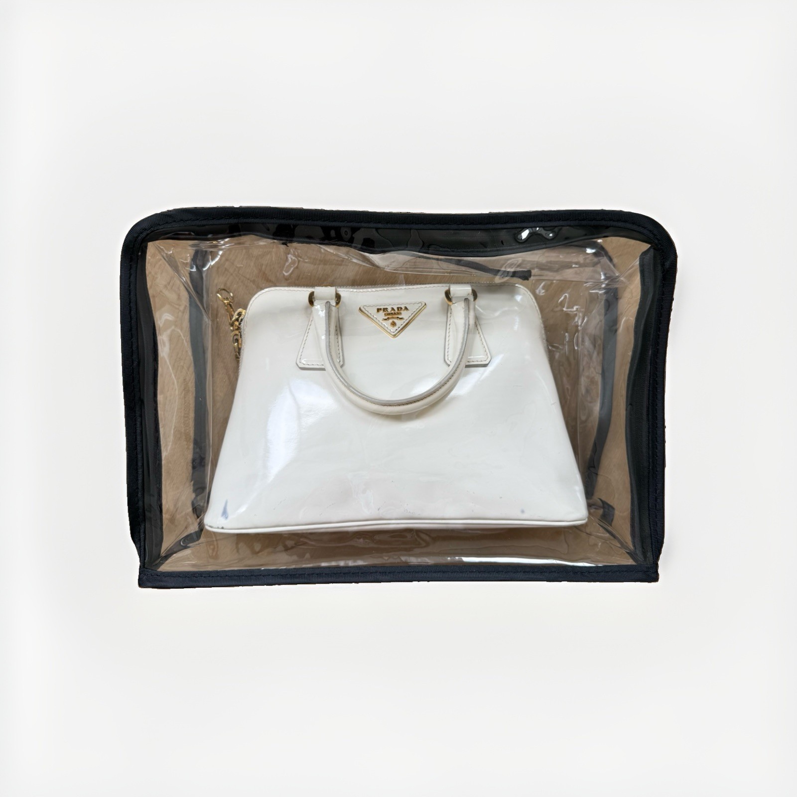 Timeless Prada White Saffiano Promenade Enameled Metal Leather Handbag