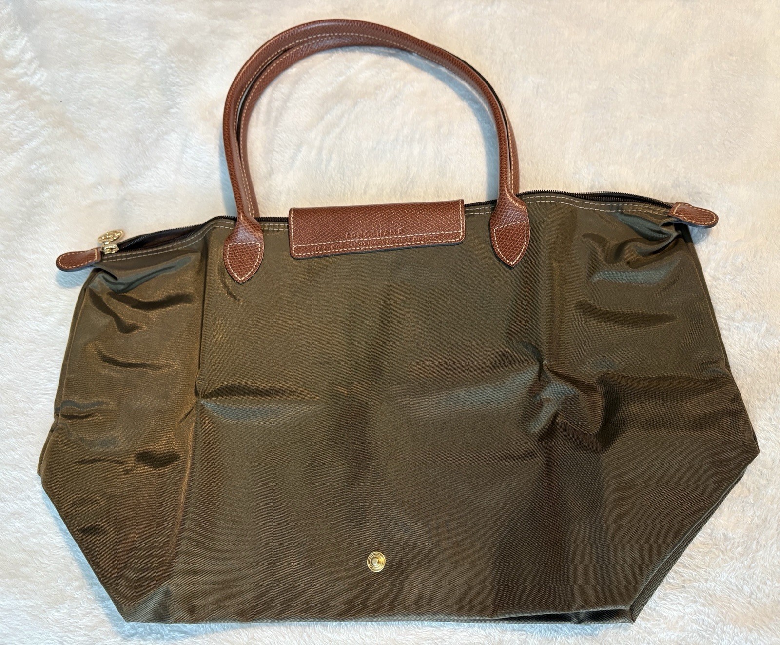 Longchamp Le Pliage Top Handle Handbag Large Olive Green/Taupe/Fawn