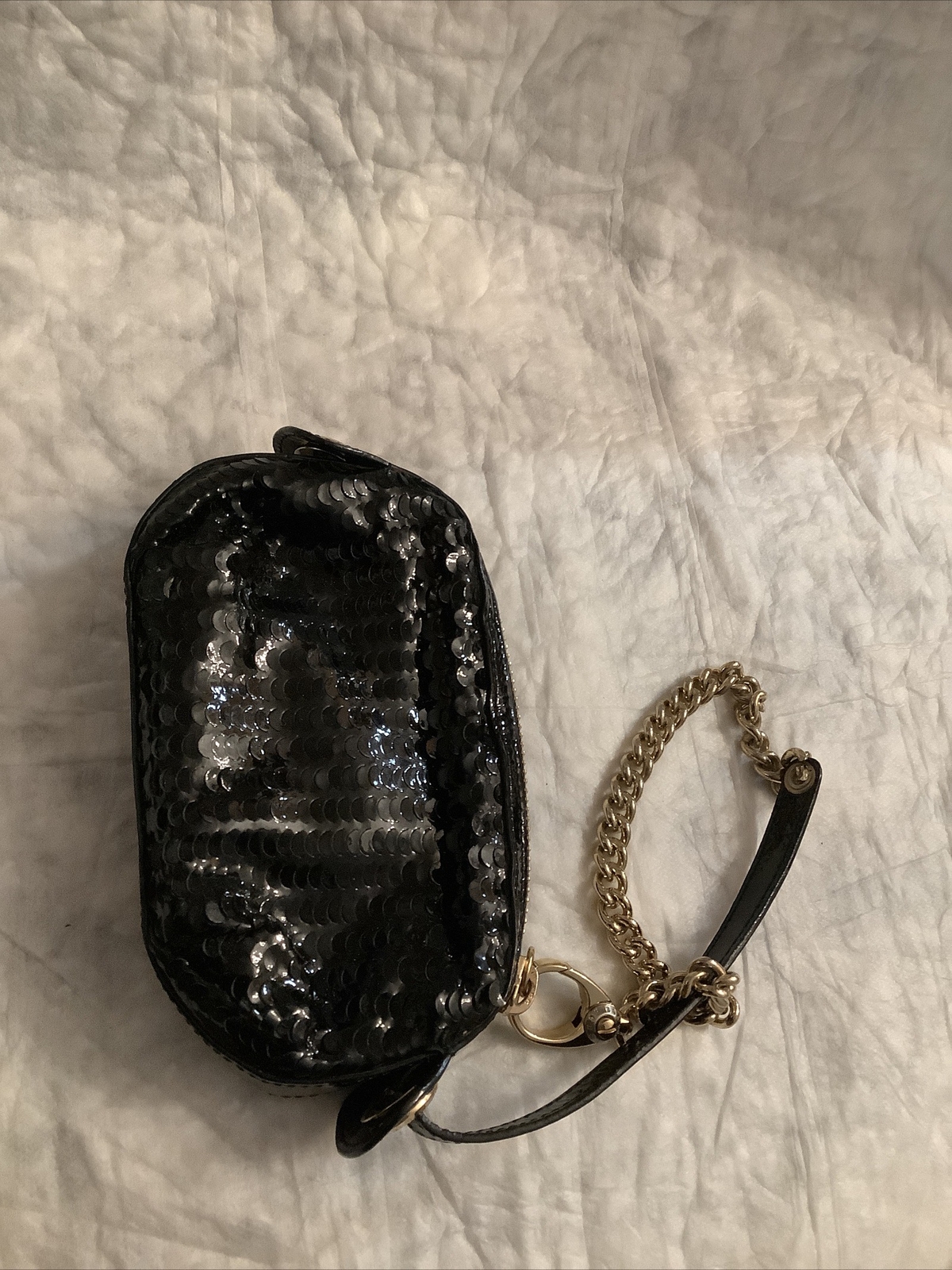 Henri Bendel Black Sequins Patent Leather Chain Strap Wrist Bag XSmall
