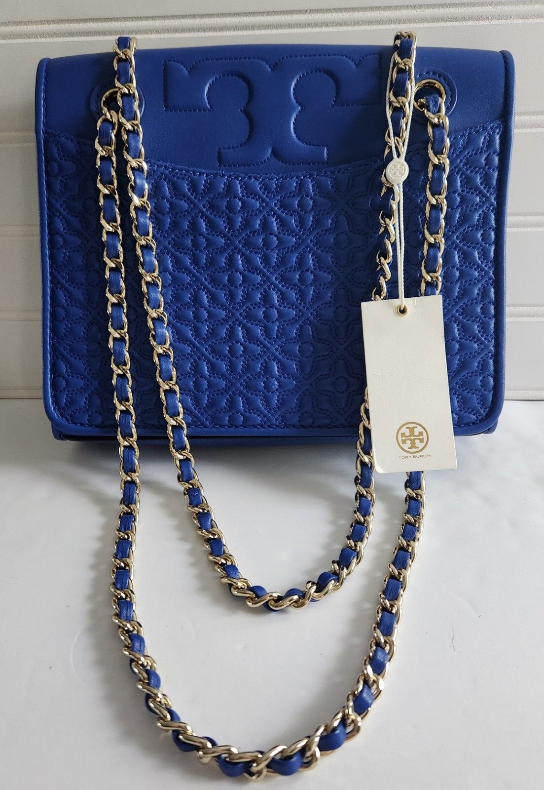 Tory Burch Bryant Convertible Chain Shoulder Bag Songbird Blue NWT Leather Quilt