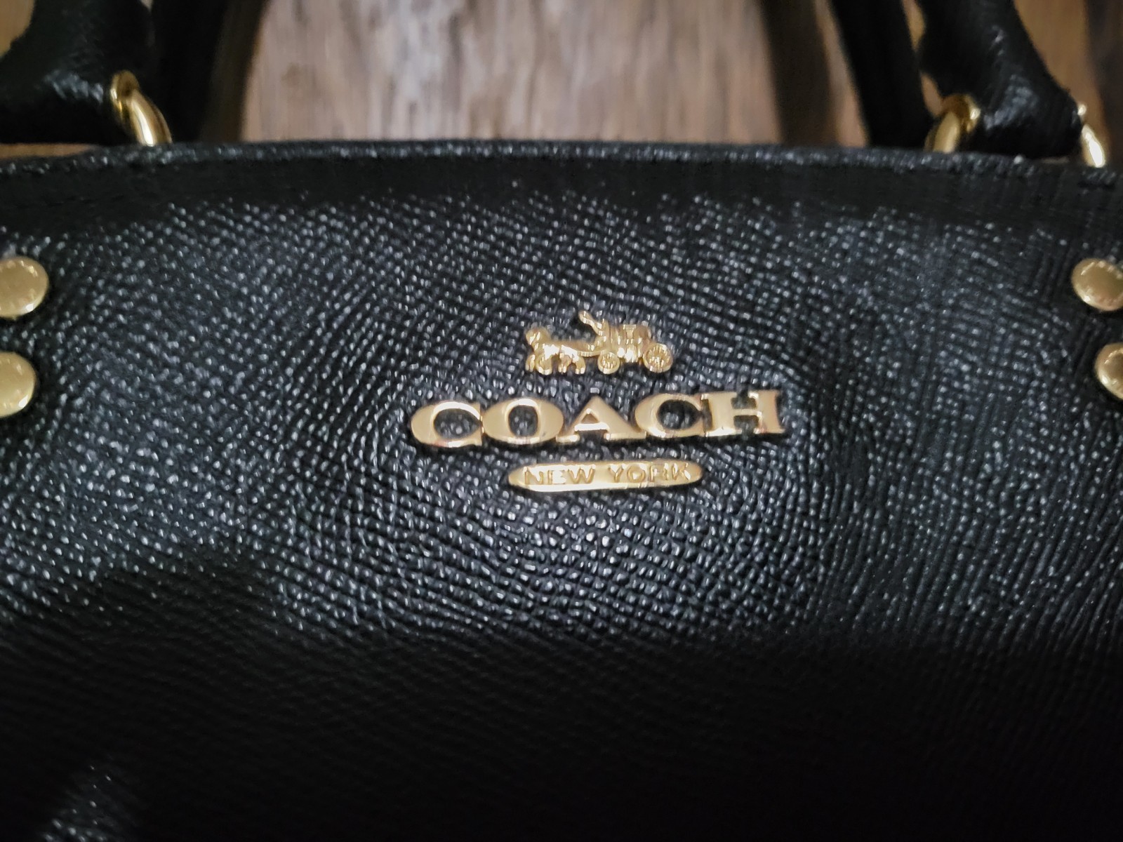 Coach Lillie Carryall, Black Crossgrain Leather, Goldtone Hardware