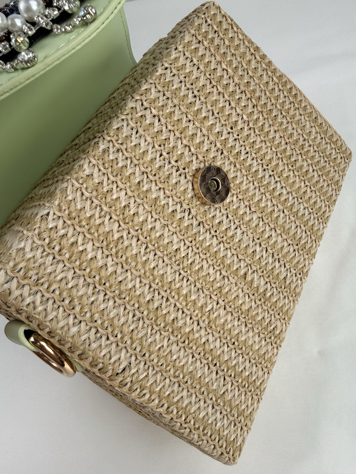 Women’s Evil Eye Woven Straw Texture Rhinestone & Pearl Embellished Crossbody