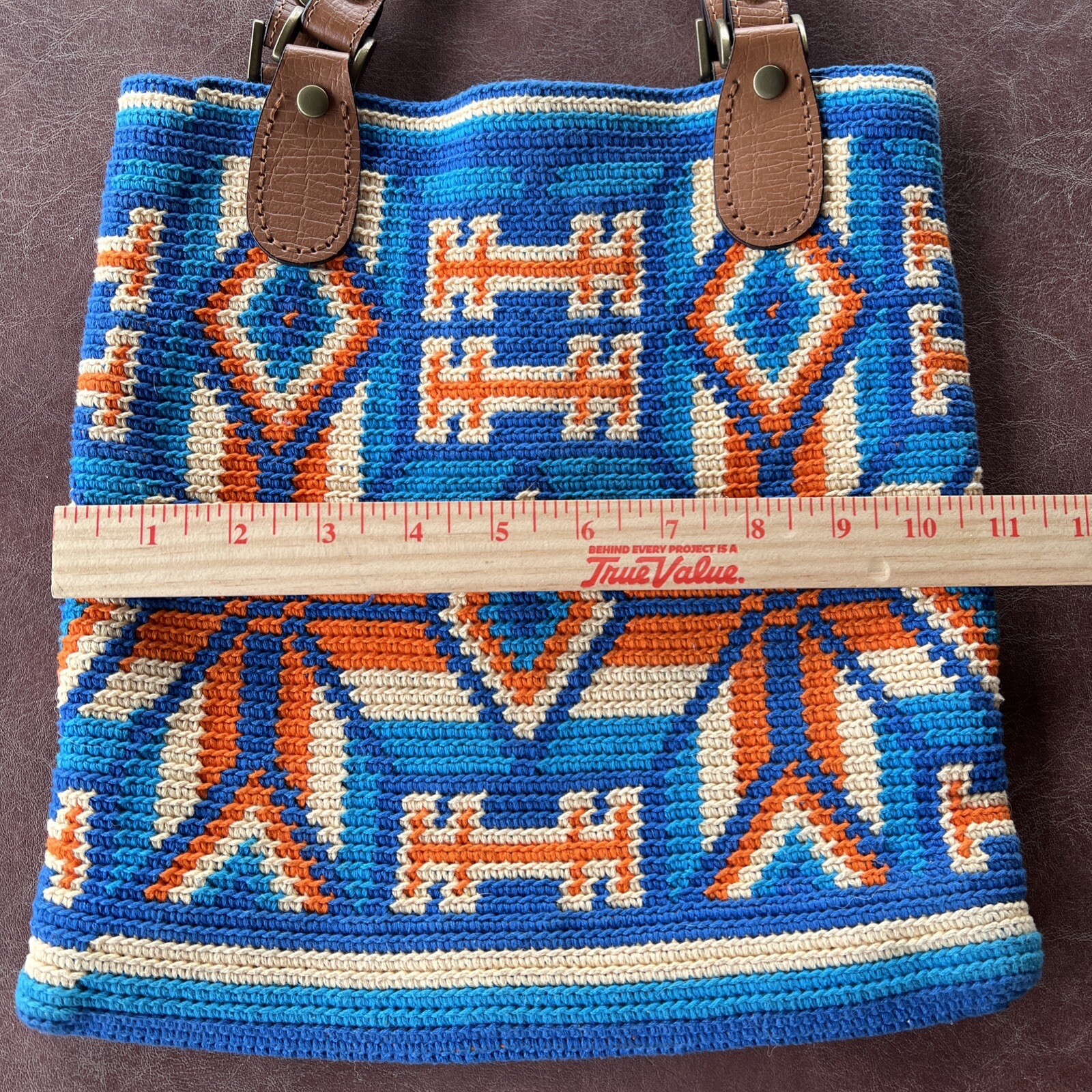 Tapestry Crochet Mochilla Bag Cotton Leather Handles Unlined