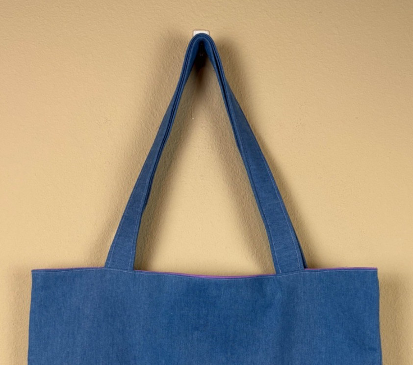 NEW Homemade Denim Lined Tote Bag w/ Multi-Colored Floral Design