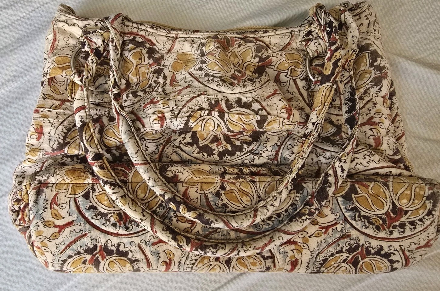 Beige Brown Yellow Red Floral Quilted Women’s Shoulder Bag Zipper Buckle Casual