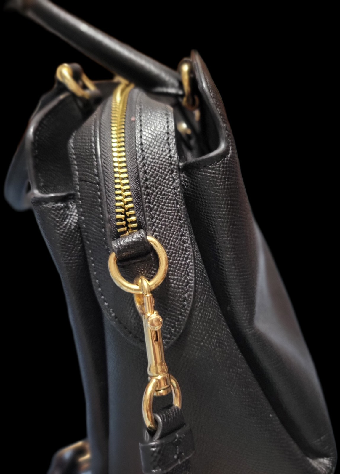 Coach Lillie Carryall, Black Crossgrain Leather, Goldtone Hardware