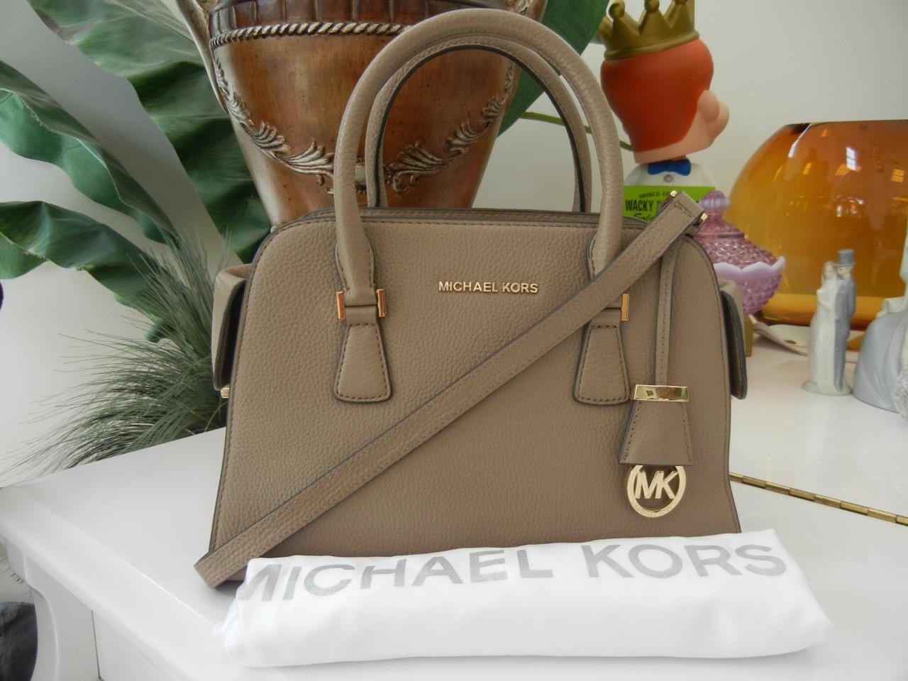 MICHAEL KORS HARPER DARK DUNE PEBBLE LEATHER SATCHEL CROSSBODY BAG USED ONCE EUC