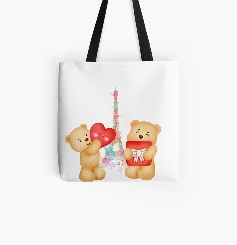 Cute Teddy Bears Eiffel Tower Valentine Love Hearts Made to Order Tote Bag