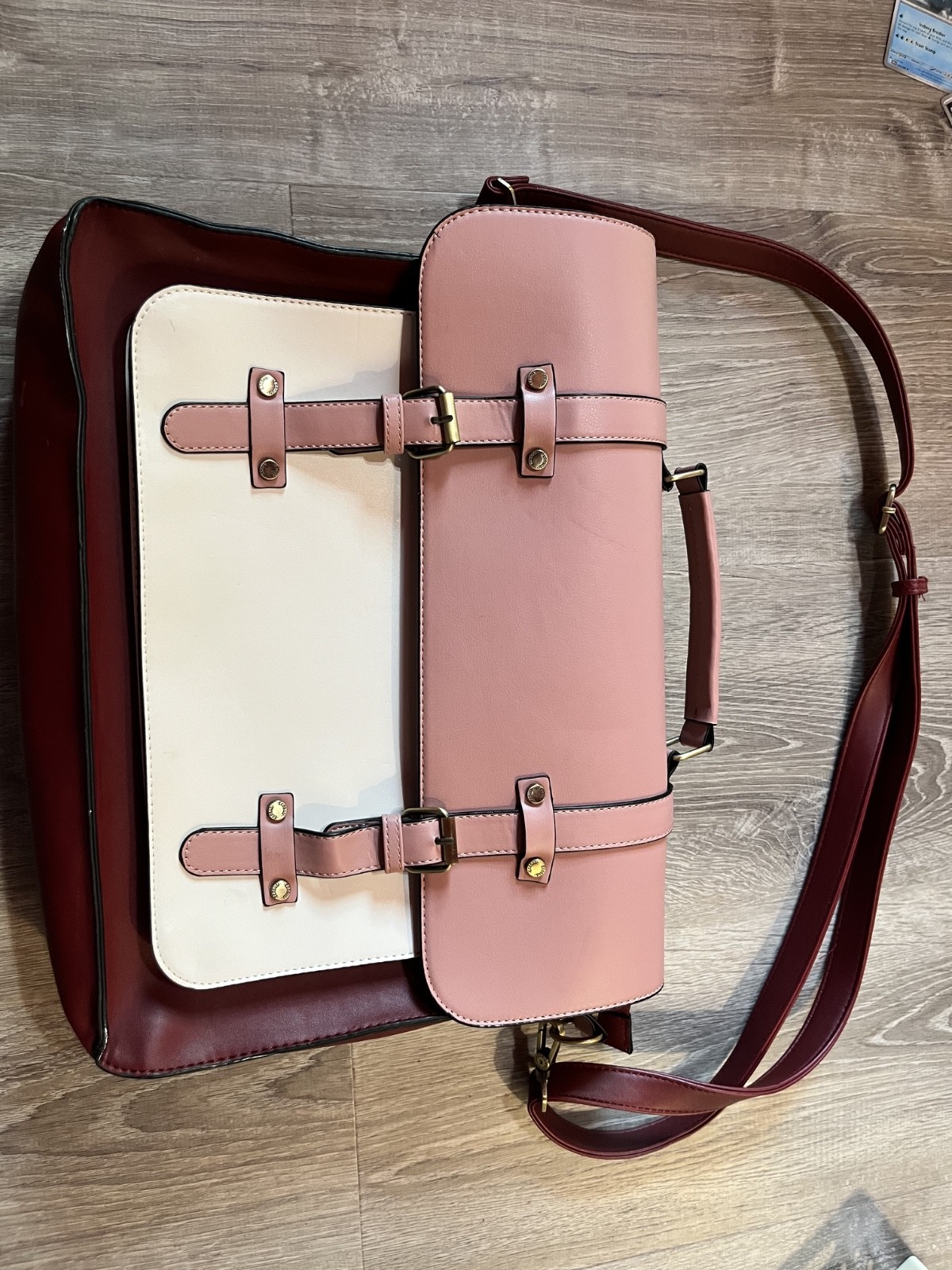 ECOSUSI Vintage Satchel Laptop Bag Pink Burgundy Crossbody Briefcase