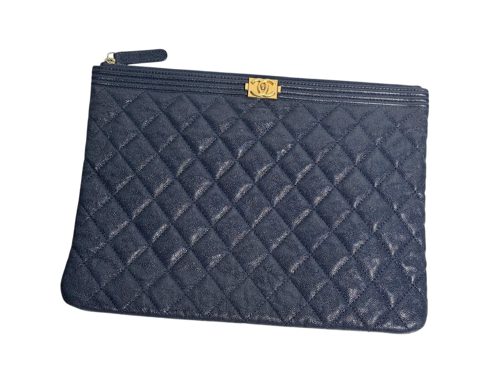 Chanel Black Caviar Boy Large Zip Pouch T7876