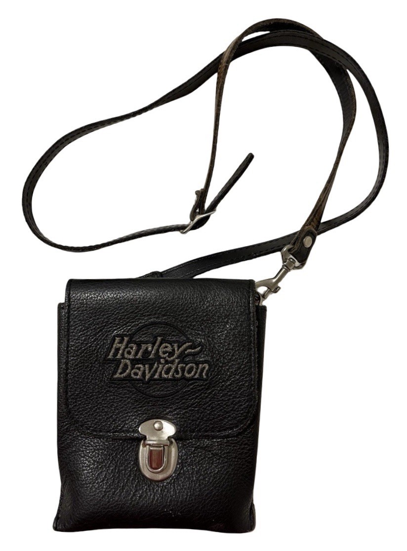 HARLEY-DAVIDSON Black Leather Pouch Small Shoulder Crossbody Hip Bag Purse