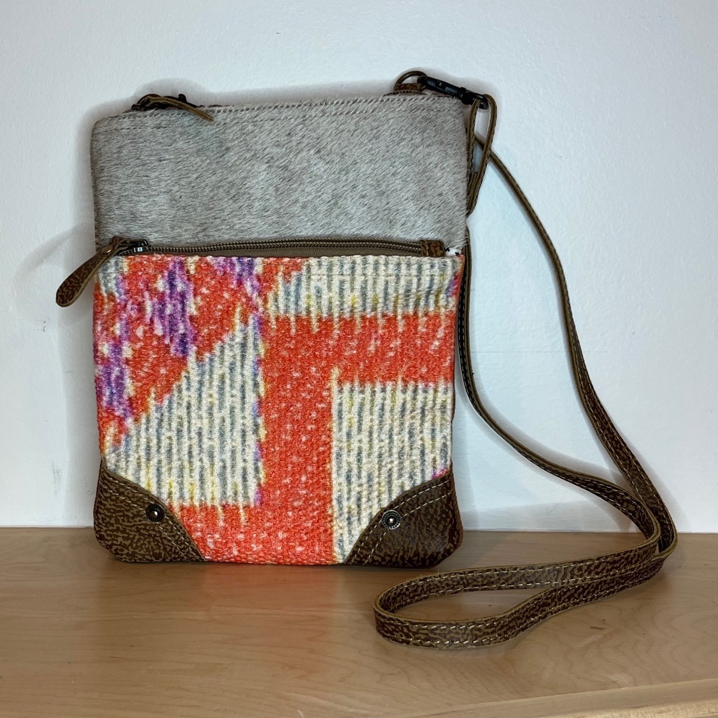 Myra Bag Crossbody Shoulder Bag Genuine Fur Cowhide Leather Colorful Purse