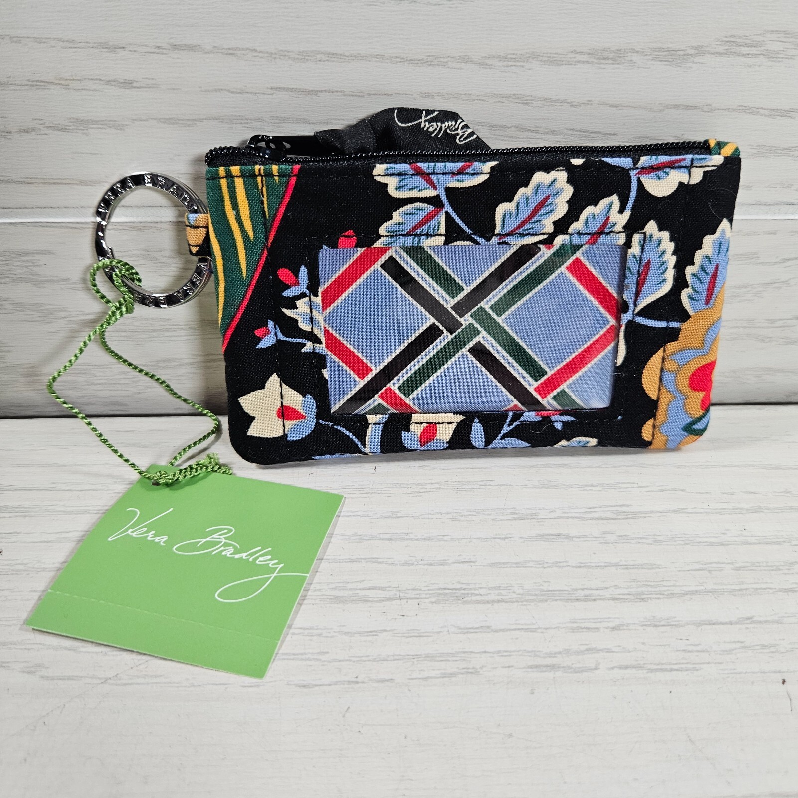 Vera Bradley Versailles Iconic Zip ID Case Key Ring Clear ID Wallet Brand New