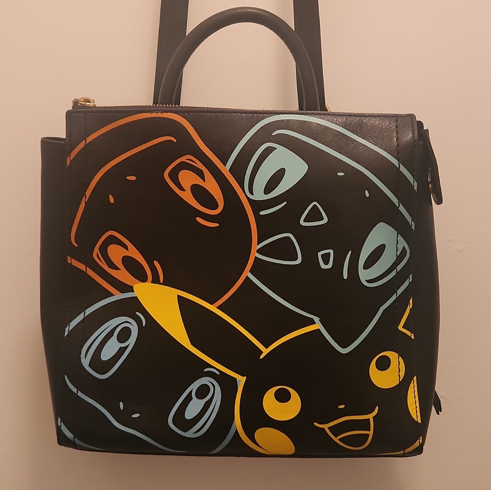 Pokemon Center Fossil Kanto Black Leather Convertible Small Backpack