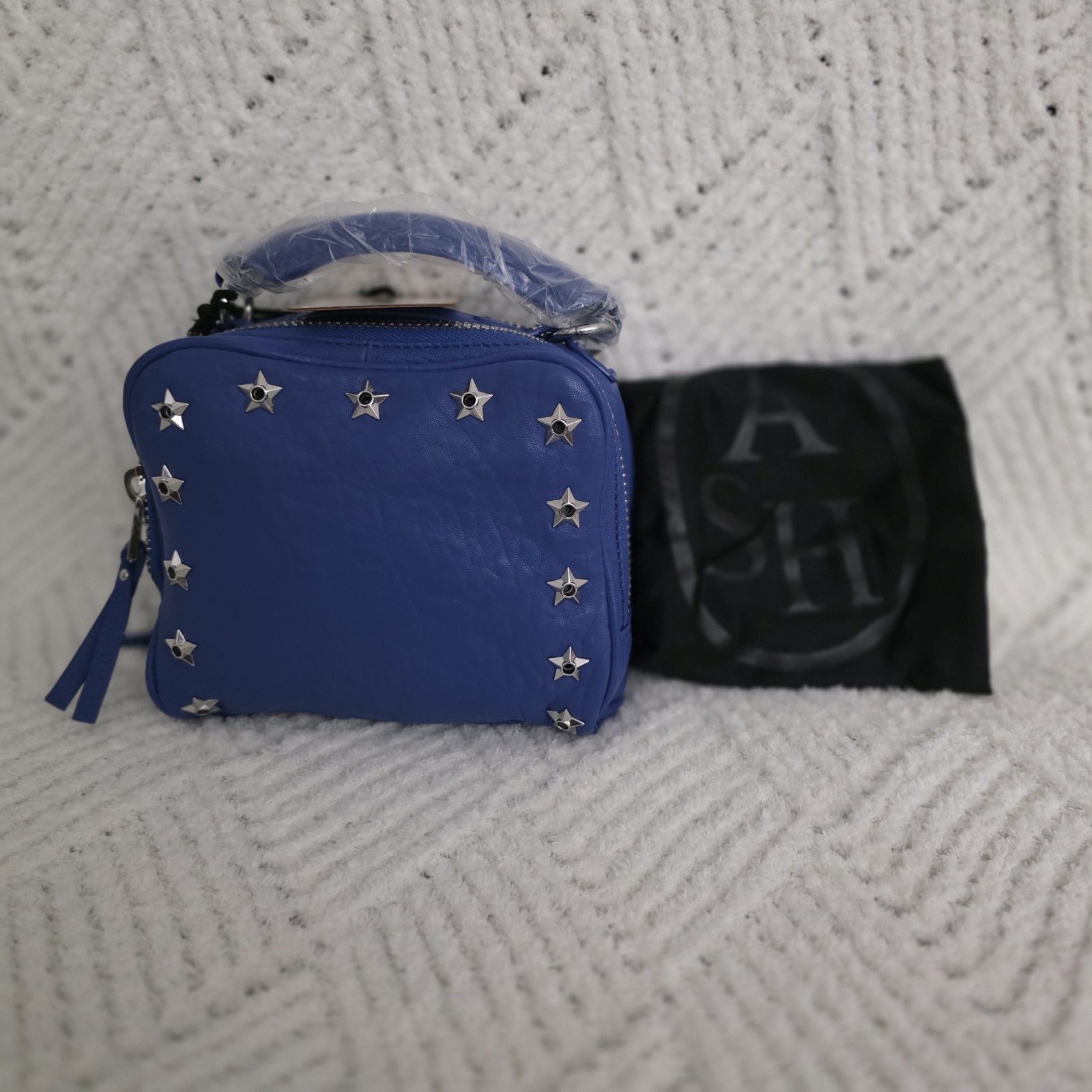 ASH Blue Top Handle Bag with Star Stud Accents and Zip Closure for Women