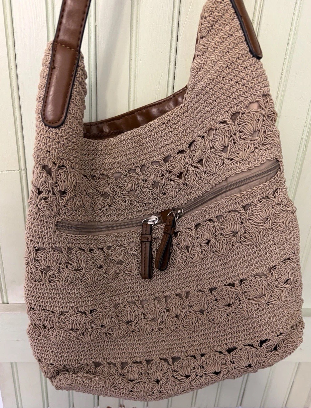 Basic Editions Tan Crochet Medium Shoulder Bag – Boho Style