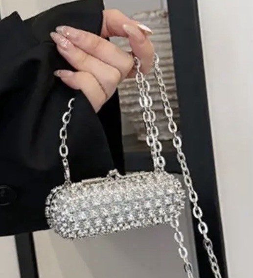 New Multi Rhinestone Chain Strap Lipstick Holder Micro Clutch Crossbody – U Pick