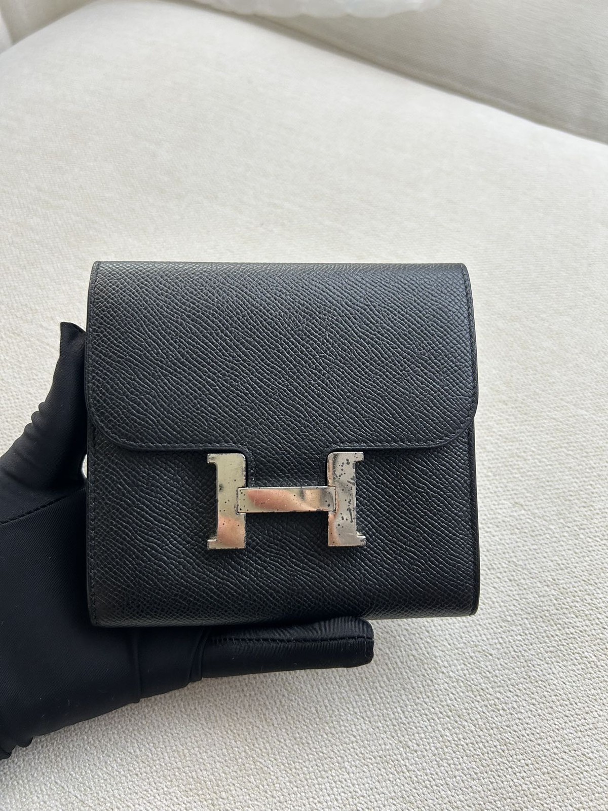 Hermès Constance Compact Wallet Black Epsom Leather Made in France