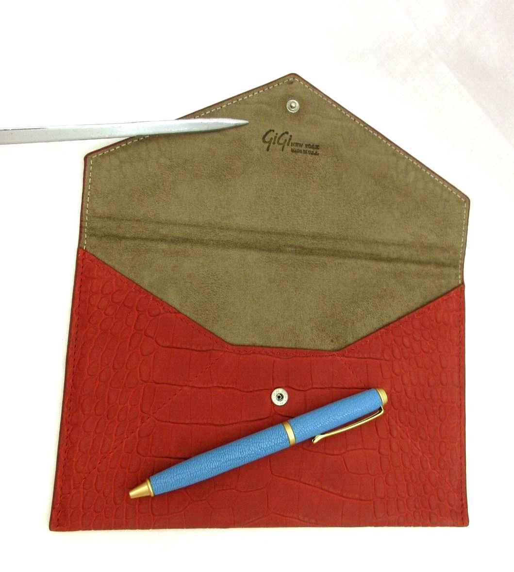 GiGi New York NEW Nybuck Leather Large 8×6 Envelope Crocodile Embossed Red
