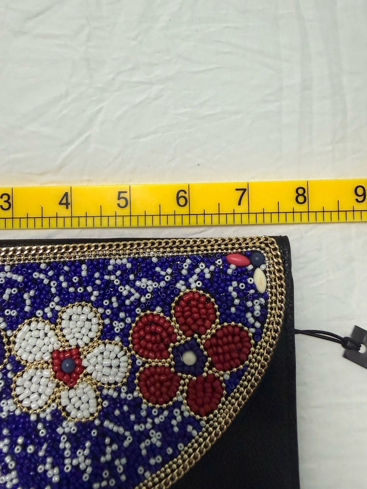 COCO + CARMEN Beaded Floral Clutch Black Faux Leather Envelope Bag