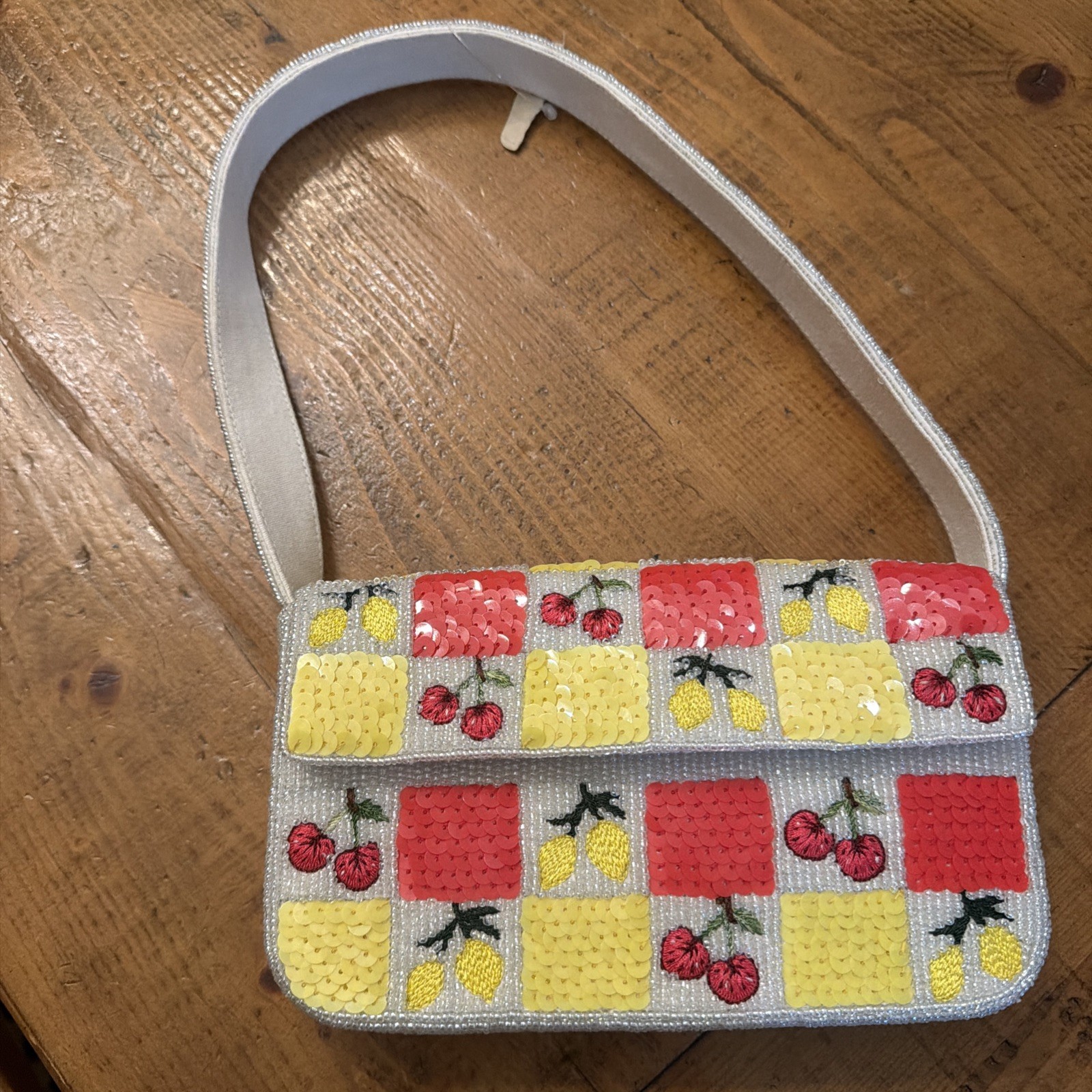 Anthropologie The Fiona Beaded Bag Food & Drink Edition Cherries Lemon NWT