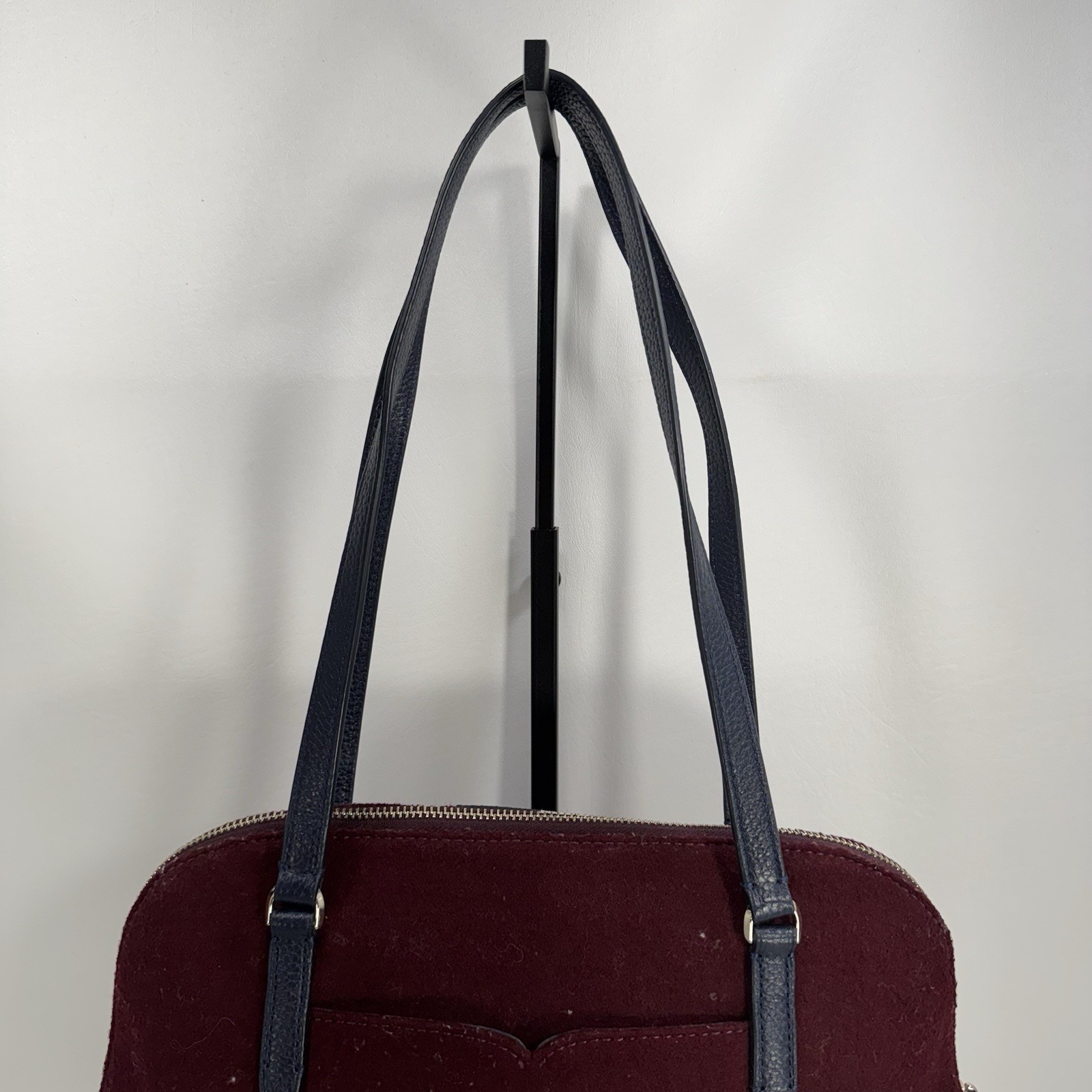 Kate Spade New York Burgundy Navy Cream Carolyn Felt Large Designer Shoulder Bag
