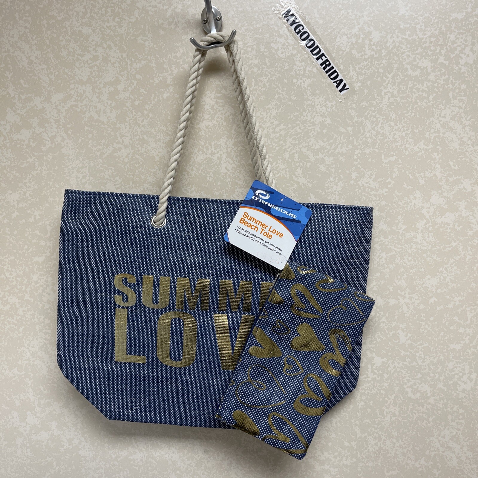 O’rageous Summer Love Canvas Beach Tote & Wristlet Clutch Shopping Bag 18×14.5×7