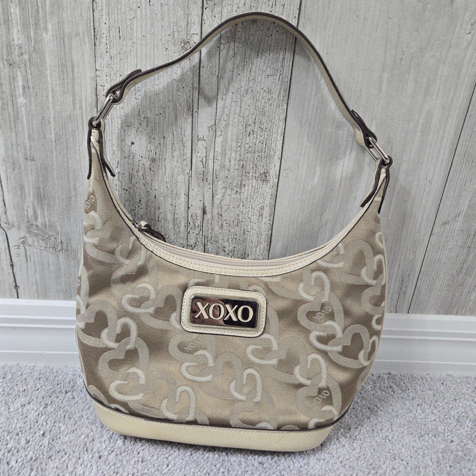 Vintage Y2k XOXO Shoulder Bag Cream Hearts Chain Soft Grunge Baddie Streetwear