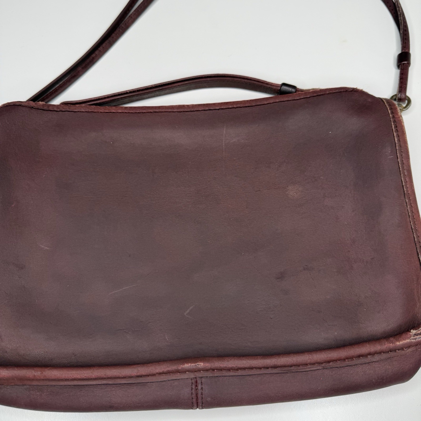 RARE Vintage Coach Basic Bag In Burgundy Leather Style #9455 Distressed