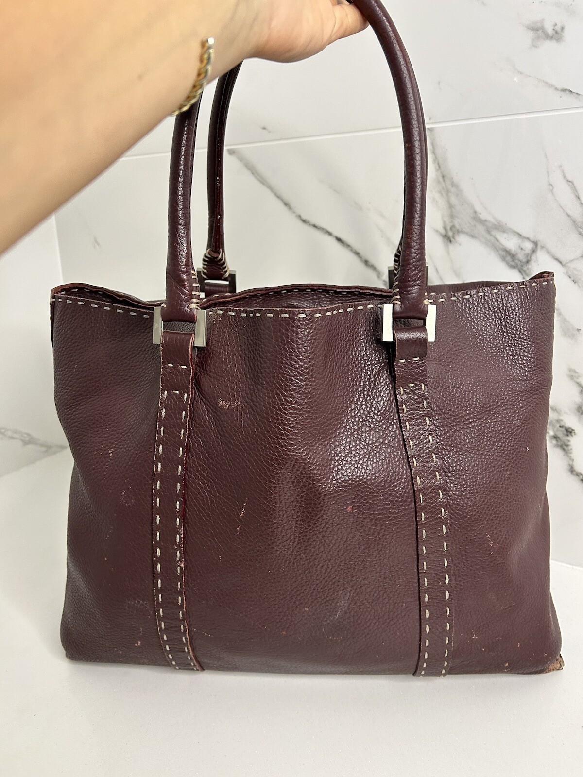 Falor Burgandy Wine Leather Tote Made in Italy Unlined Vintage Fits Laptop