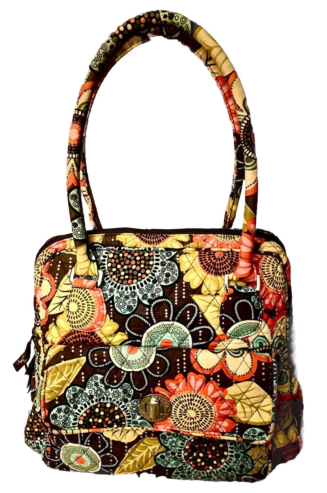 Vera Bradley Bag Purse Flower Shower Zip Plus Front Pocket Twist Lock Quilted