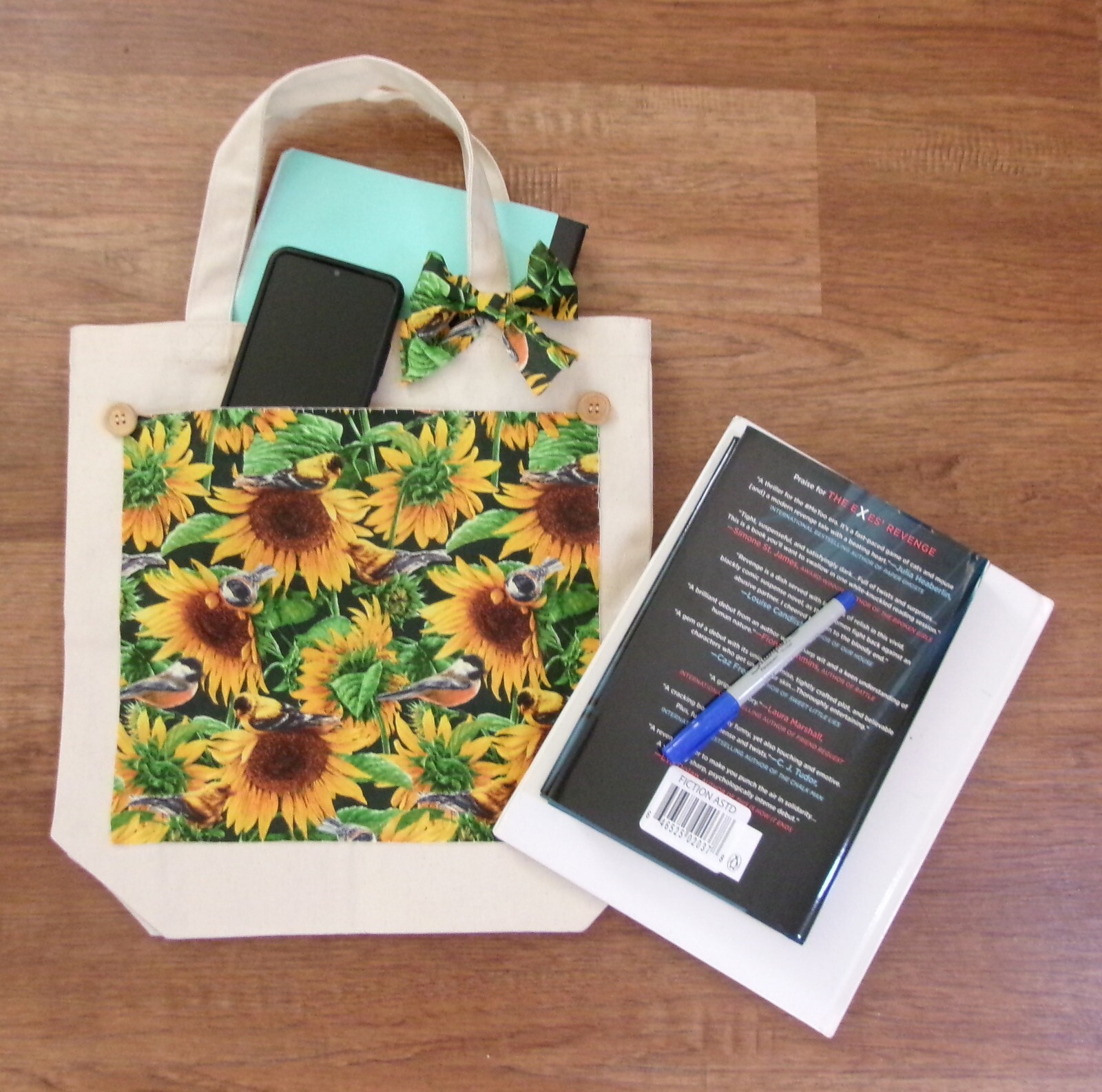 Tote Bag Handmade Sunflower for School Work Cell Phone Books Snacks New