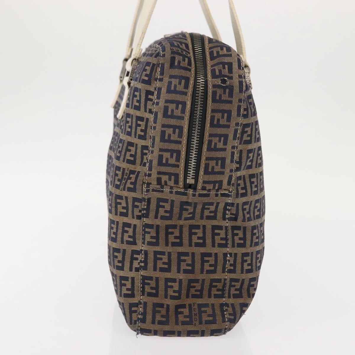 FENDI Zucchino Canvas Tote Bag Navy Gold Auth bs30080