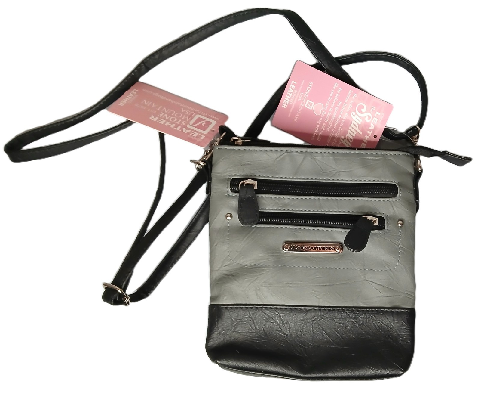 Stone Mountain Mini Crossbody Handbag Gray/Black Double Zip Nancy Talia