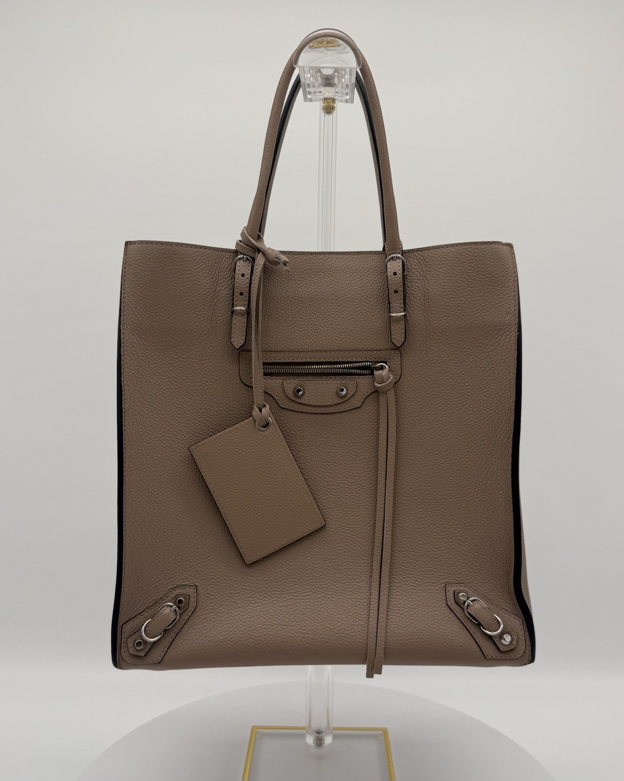 BALENCIAGA Papier A5 Zip Around Textured Calfskin Beige Expandable Tote