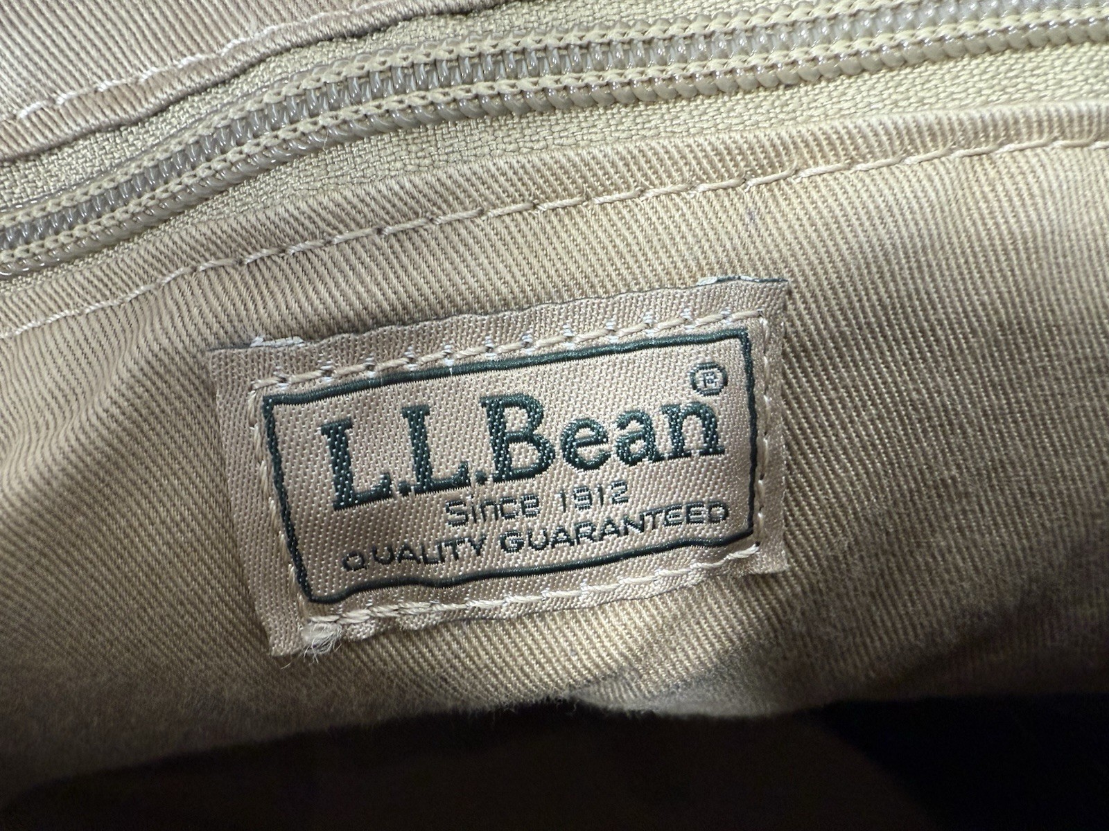 L.L. Bean Moose Print Canvas Embroidered Tan Brown Purse (interior Ink Stain)