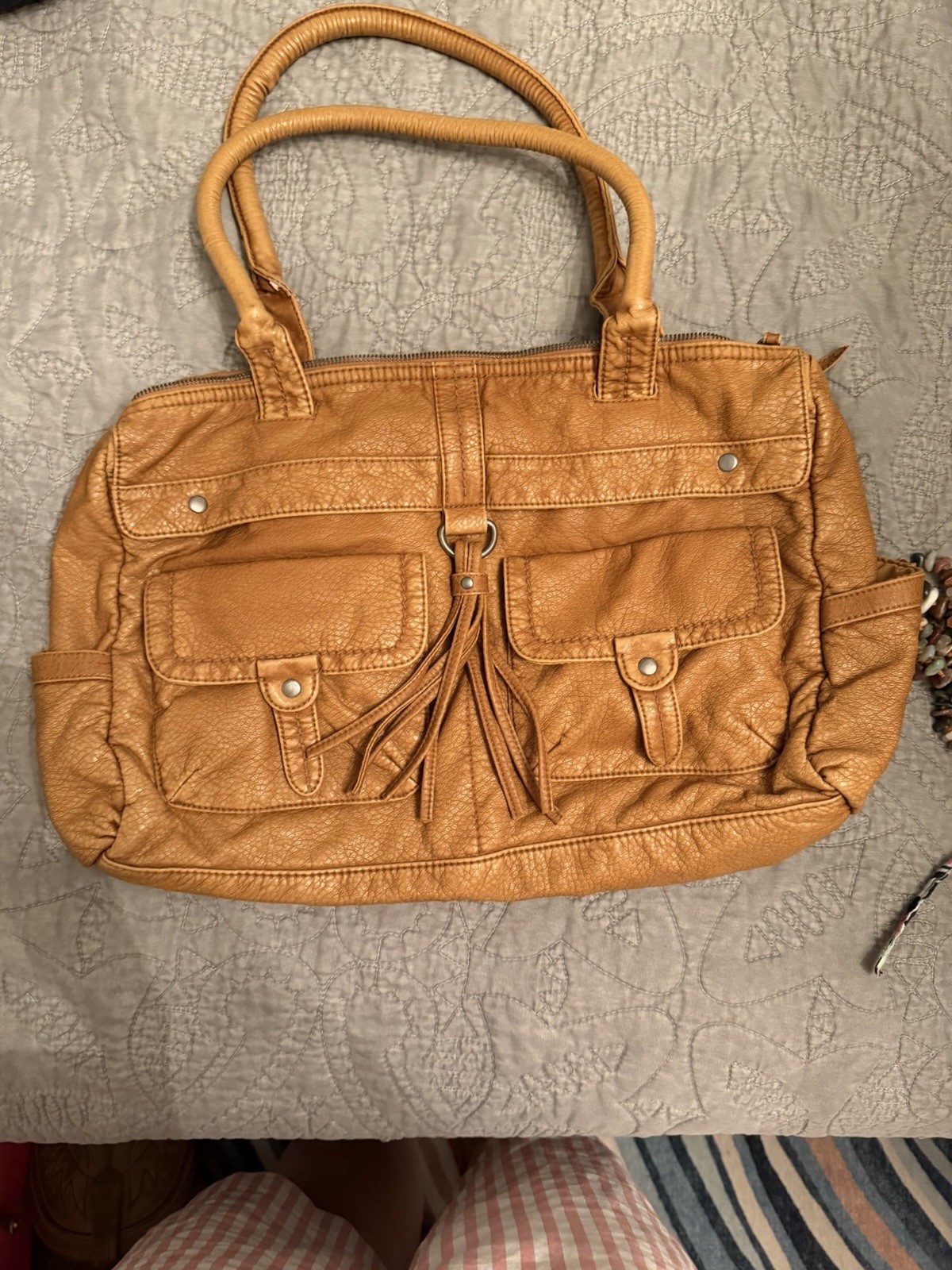 VTG 90’s Converse One Star Distressed Beige Leather Tote Hobo Shoulder Bag RARE