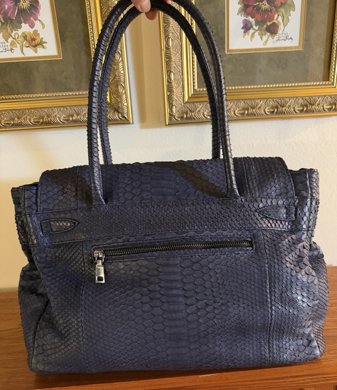 Glen Arthur Midnight Blue Python Skin Shoulder Bag, Authentic