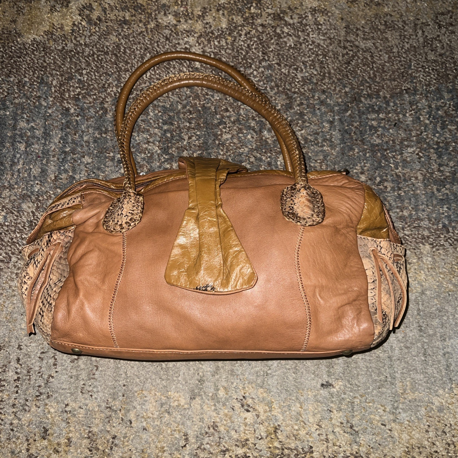 CHI By Falchi Brown Leather & Snakeskin Hobo Shoulder Bag Purse Handbag Tote NEW