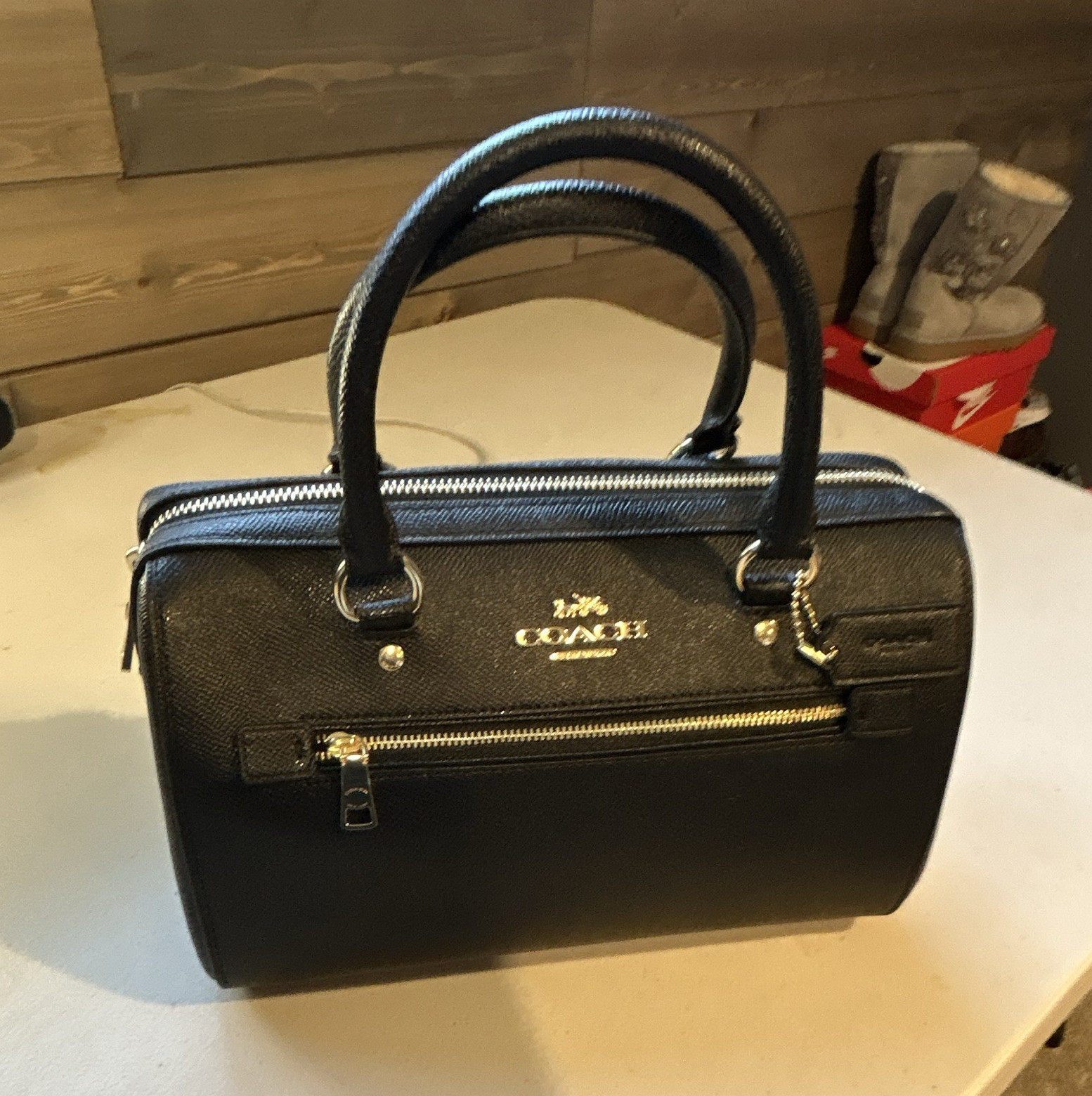 Coach Black Small Satchel Top Handle Zip Bag Gold Hardware Detachable Strap